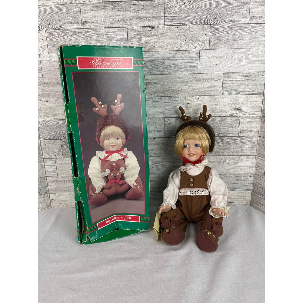 House of Lloyd Oh! What A Deer 14” Porcelain Sitting Girl Doll Reindeer Outfit